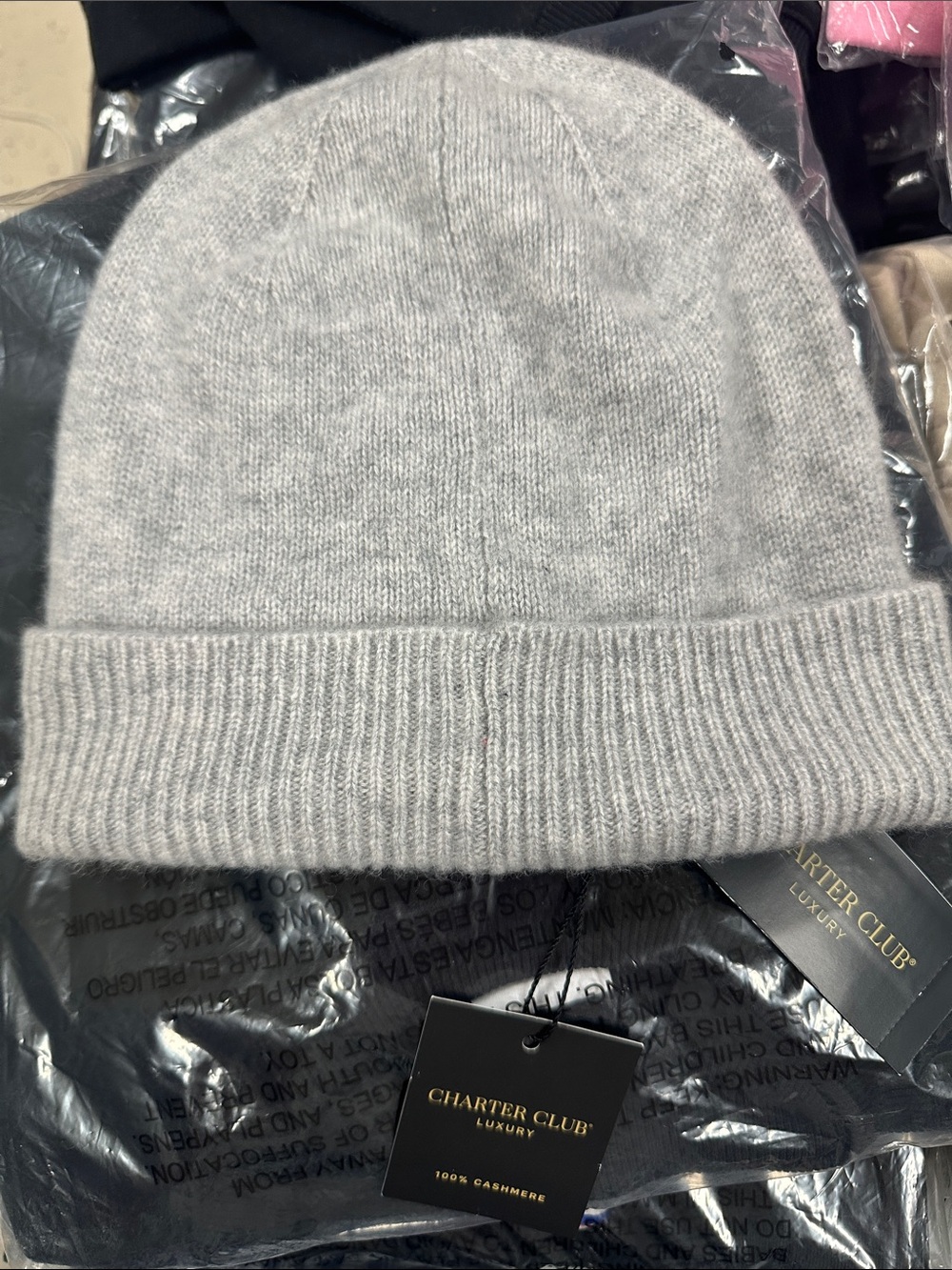 Charter Club Cashmere Cuffed Beanie Ice Grey Heather ONE SIZE